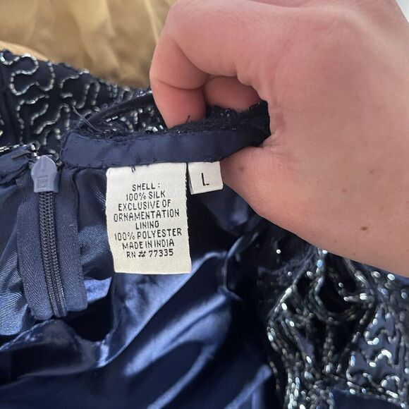 Scala Navy Blue Sleeveless Beaded Gown Maxi Long L Silk Women’s Formal Wedding - Picture 6 of 16